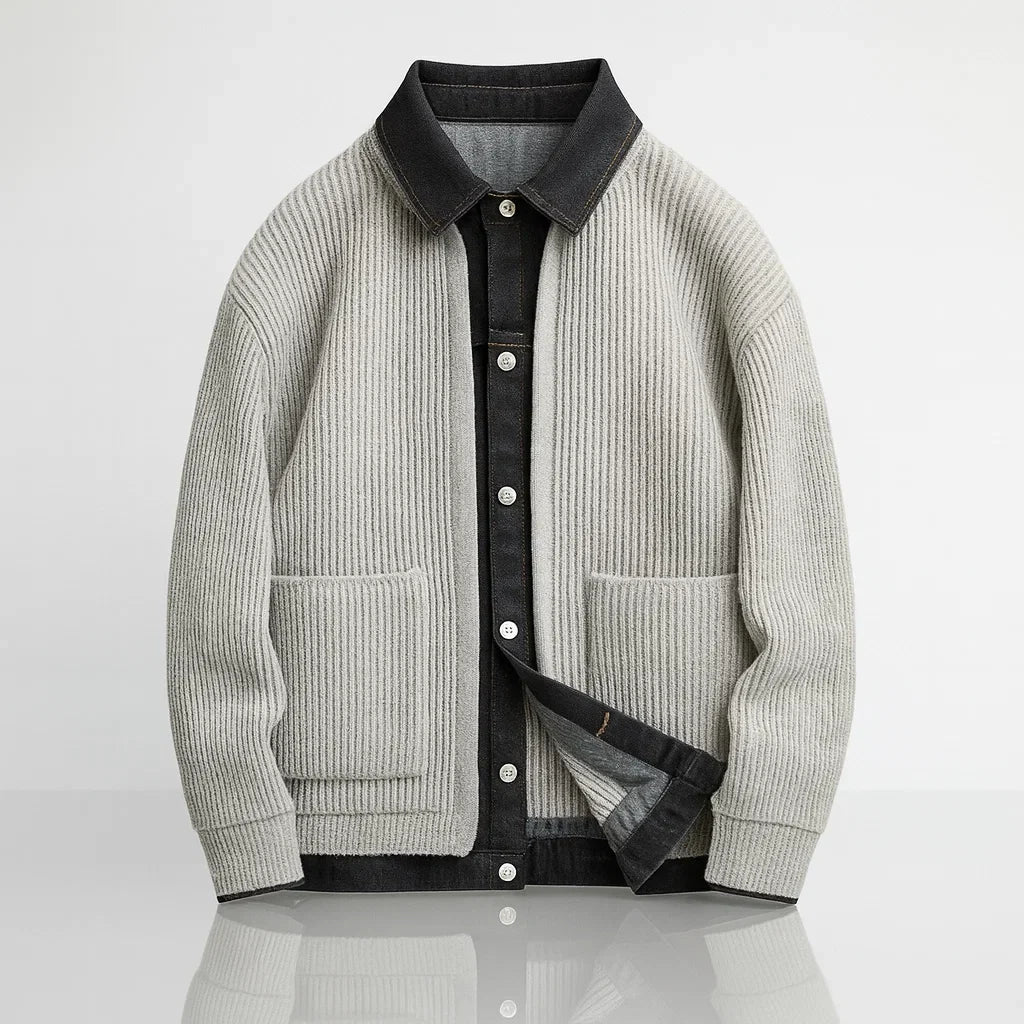 Beckford Men's Merino Wool Denim Collar Cardigan Sweater